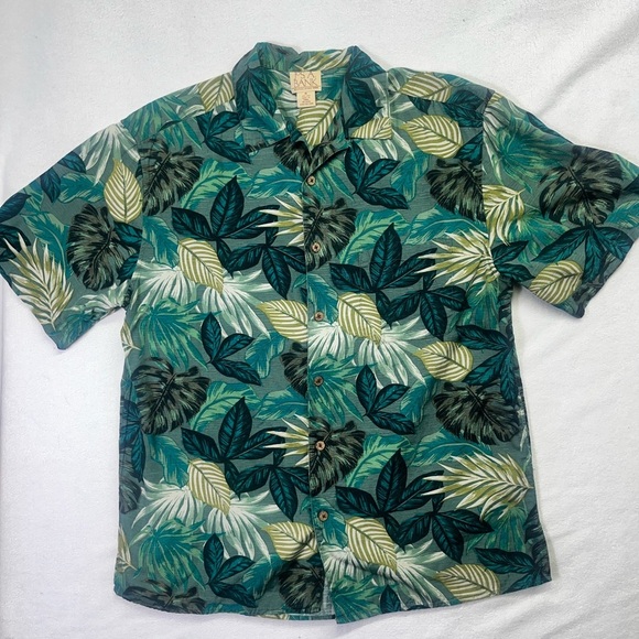 Jos A Banks 100% Silk VIP Hawaiian Palm Shirt Mens M leaves Summer Island 1699 - Picture 1 of 6